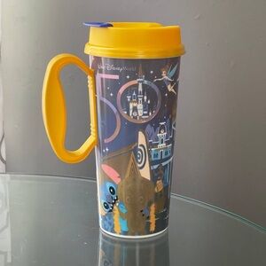 Disney World 50th Anniversary Resort Refillable Cup/Gold Handle‎ & Lid